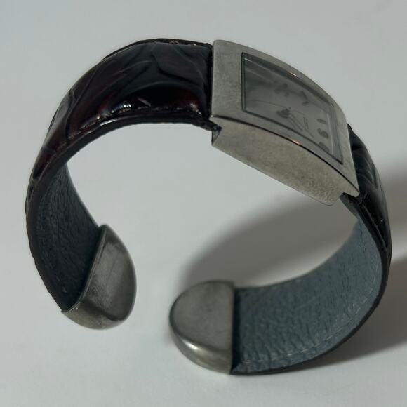 Vernier Women’s Quartz Watch Brown Tooled Leather Cuff Band - Picture 4 of 7